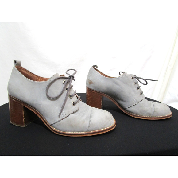 Topshop Gray Leather Lace Up Block Heel Booties Women 9-9.5 US/40 EU - Picture 3 of 11